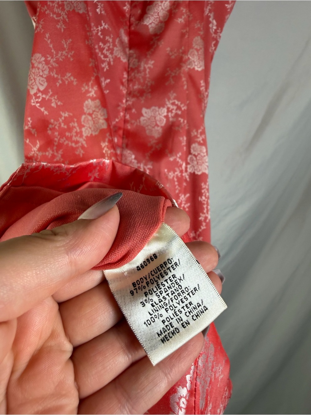Vintage Jill Stuart Studio Coral Pink Floral Cowl Neck Ruched Bodycon Dress (4) - Picture 7 of 7